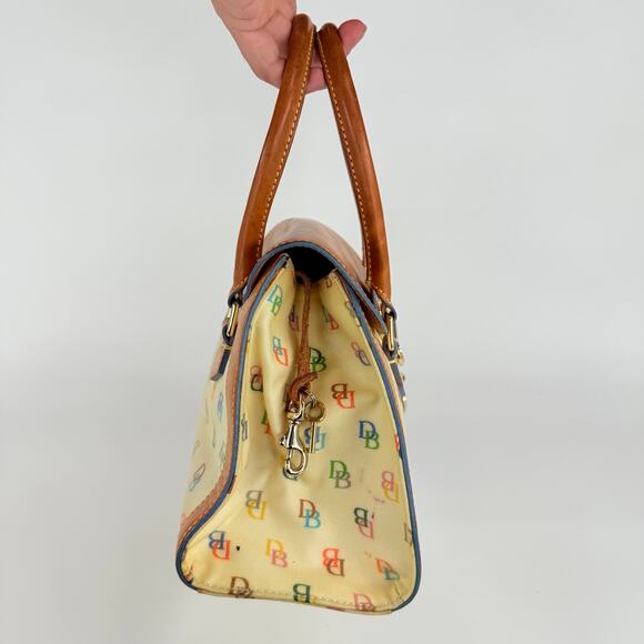 Dooney & Bourke Vintage Multicolor Logo Canvas Leather Satchel 11x5x8 Handbag - Picture 3 of 12